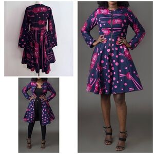 Made in Nigeria Ray Darten African Pattern Print Cotton Zip Up Jacket or Dress S